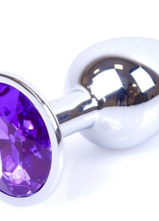 Металлическая анальная пробка с кристаллом  boss series - jewellery silver plug purple s