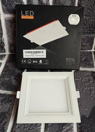 Led panel light, світлодіодний вбудований прожектор плоский квадрат 4000к, 810 lm