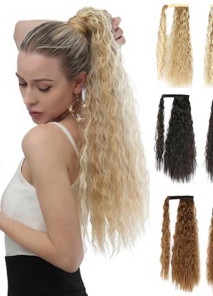 Прицепной хвост пшеничный 55см, косы, конский хвост, термоволокно