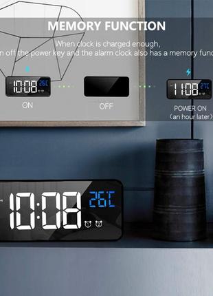 Цифровой будильник homvilla с большим светодиодным дисплеем температуры, портативным зеркальным будильником4 фото