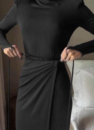 Костюм женский однотонный боди на длинный рукав юбка макси на запах качественный, стильный красный черный10 фото