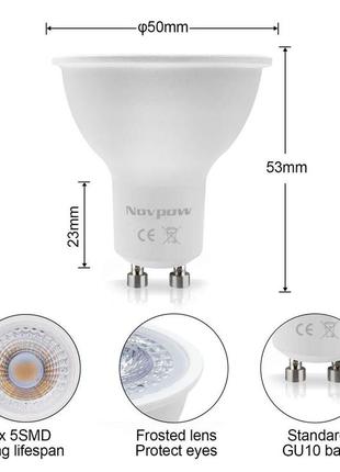 Світлодіодні лампи novpow gu10, 6 вт, 450 лм, холодний білий колір, 6000 к, трекова лампа-прожектор, 220-240 в2 фото