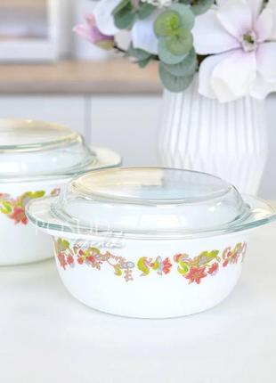 Набір скляних каструль з кришками 3 шт із загартованого боросилікатного скла