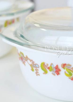 Набір скляних каструль з кришками 3 шт із загартованого боросилікатного скла