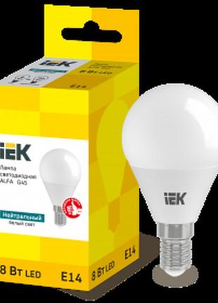 Лампа led alfa g45 шар 8вт 230в 4000к e14 iek