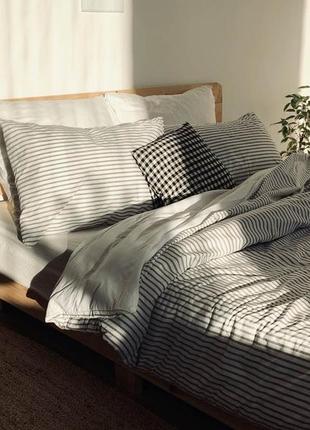 Комплект постельного белья полуторный grey strip  с натурального хлопка ранфорс 150х210 см1 фото