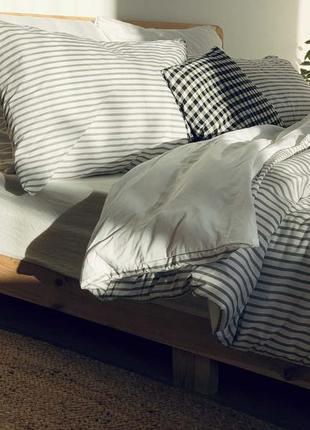 Комплект постельного белья полуторный grey strip  с натурального хлопка ранфорс 150х210 см3 фото