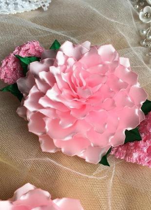 Повязка детская с большим цветком "соня", розова ажурна повязочка1 фото