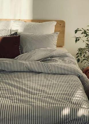 Комплект постельного белья двуспальный grey strip с натурального хлопка ранфорс 180х210 см3 фото