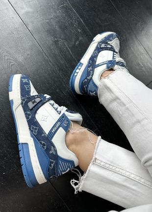 Louis vuitton trainer sneaker white / blue10 фото