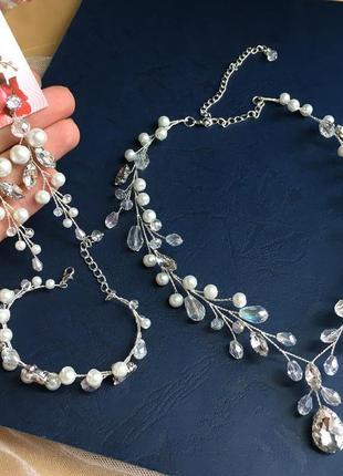 Колье весільне, кольє для нареченої, тика на голову