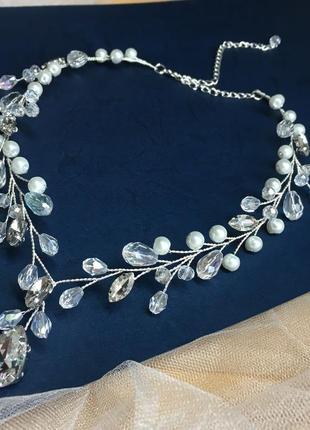 Колье весільне, кольє для нареченої, тика на голову