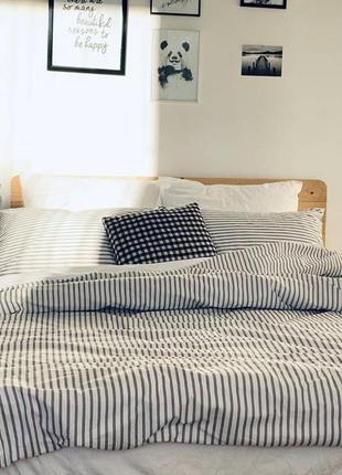 Комплект постельного белья семейный grey strip с натурального хлопка ранфорс 150х210 см 2 шт2 фото
