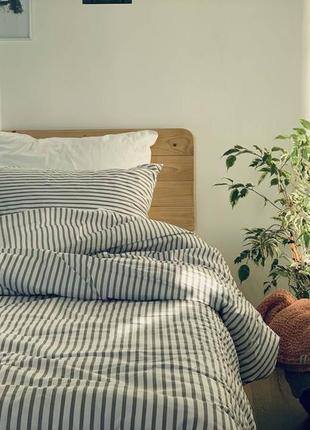 Комплект постельного белья семейный grey strip с натурального хлопка ранфорс 150х210 см 2 шт4 фото