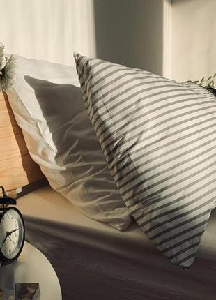 Комплект постельного белья семейный grey strip с натурального хлопка ранфорс 150х210 см 2 шт6 фото