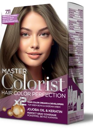 Фарба для волосся master colorist 7.11 інтенсивний попелясто-русий, 2x50 мл+2x50 мл+10 мл