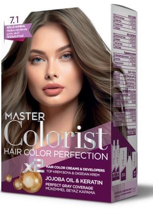 Фарба для волосся master colorist 7.1 попелясто-русявий, 2x50 мл+2x50 мл+10 мл1 фото