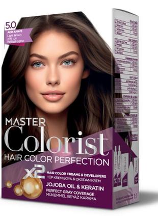 Краска для волос master colorist 5.0 светло-коричневый, 2x50 мл+2x50 мл+10 мл1 фото