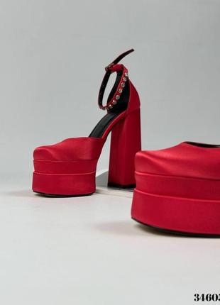 Туфли красные атлас шелк медуза братс на высоком каблуке широком устойчивом2 фото