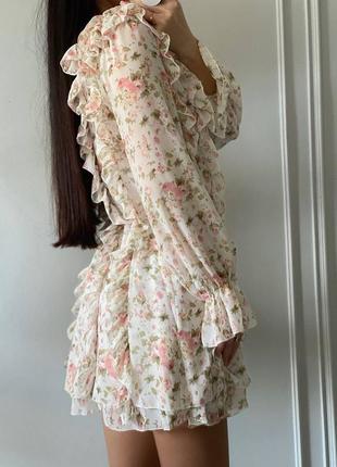 Премиальное шифоновое платье в цветочный принт с воланами xs s m l xl xxl 42 44 46 48 50 524 фото