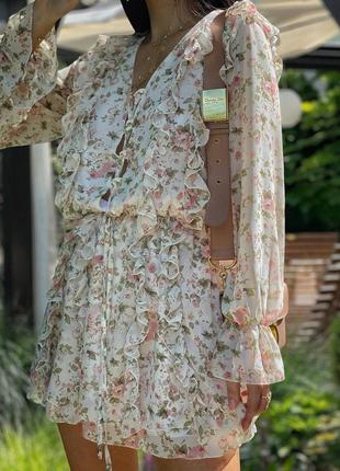 Премиальное шифоновое платье в цветочный принт с воланами xs s m l xl xxl 42 44 46 48 50 522 фото