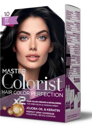 Краска для волос master colorist 1.0 черный, 2x50 мл+2x50 мл+10 мл