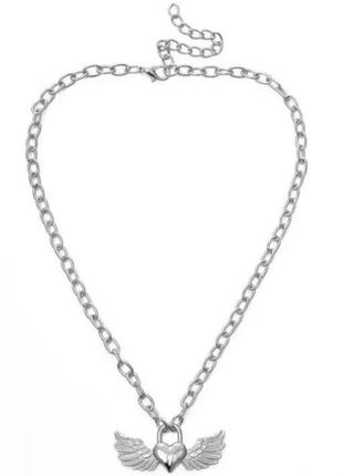 Цепь подвеска кулон сердце с крыльями