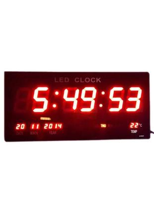 Настенные электронные часы с календарем термометром будильником led digital clock 4622 red/красные3 фото