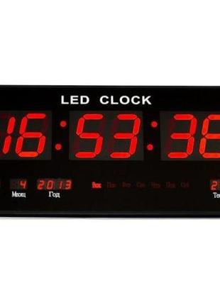 Настенные электронные часы с календарем термометром будильником led digital clock 4622 red/красные2 фото