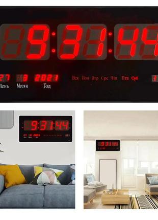 Настінні електронні годинники з календарем термометром будильником led digital clock 4622 red/червоний