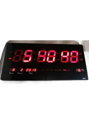 Настенные электронные часы с календарем термометром будильником led digital clock 4622 red/красные4 фото
