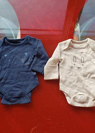 M&s бодик новорожденному малышу мальчику девочке 0-1м 50см длинный рукав  с царапками