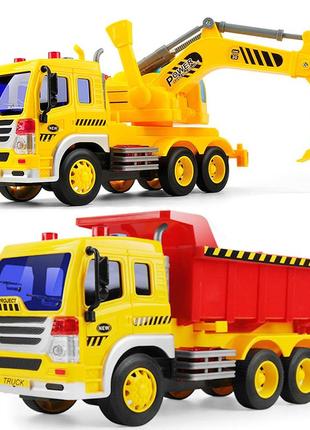 Іграшкова вантажівка, gizmovine, 2 шт. самоскид, будівельний трактор, будівельний кран зі звуковою підсвіткою