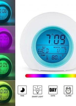 Годинник будильник glowing led color change digital alarm clock blue переливний багатобарвний хамелеон5 фото