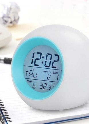 Годинник будильник glowing led color change digital alarm clock blue переливний багатобарвний хамелеон1 фото