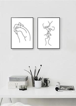 Swecomze 2-piece рука об руку штрихові малюнки сучасне образотворче мистецтво — без рамки (30 x 40 см)3 фото