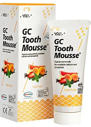 Ремінералізуючий реминерализующий гель для зубів зубов tooth mousse, gc тусс мусс тус мус джісі 35 мл. тутті-фрутті тутти фрутти фруктовый
