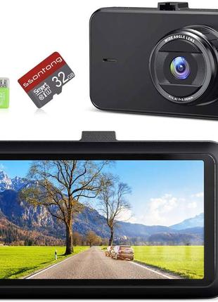 Автомобильный видеорегистратор full hd 1080p, ips 3", 170° угол обзора, ночное видение, циклическая запись, sd 32 гб, g-сенсор