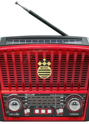 Радиоприёмник портативный golon rx-456s solar красный с фонариком