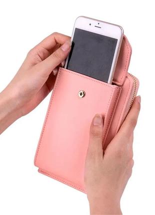 Сумка кошелек клатч для телефона через плечо женская пудра waellerry d-8591 pink розовая5 фото