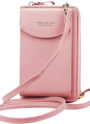 Сумка кошелек клатч для телефона через плечо женская пудра waellerry d-8591 pink розовая2 фото