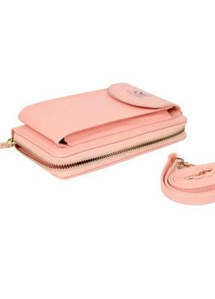 Сумка кошелек клатч для телефона через плечо женская пудра waellerry d-8591 pink розовая3 фото