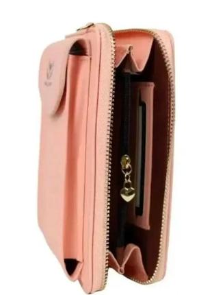 Сумка кошелек клатч для телефона через плечо женская пудра waellerry d-8591 pink розовая4 фото