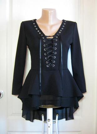 Черная блуза со шнуровкой1 фото