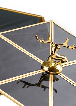 Шкатулка для прикрас золотий олень скло з металевим каркасом 20х17,5 см4 фото