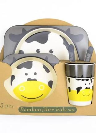 Набір дитячого посуду з бамбука bamboo fibre kids set корівка 5 в 14 фото