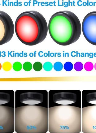 Cadrim набір з 4 світлодіодних світильників з 13 змінними кольорами, що живляться від батарей для нижньої сторони шафи5 фото