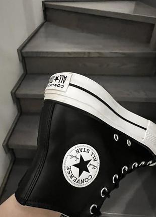 Кеды converse черные кожаные на высокой платформе3 фото