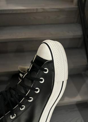 Кеды converse черные кожаные на высокой платформе2 фото