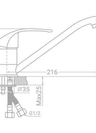 Смеситель s40 ø40 для кухни гусак прямой 250мм на шпильке tau sl-2b243c (9840130) -centropt-2 фото